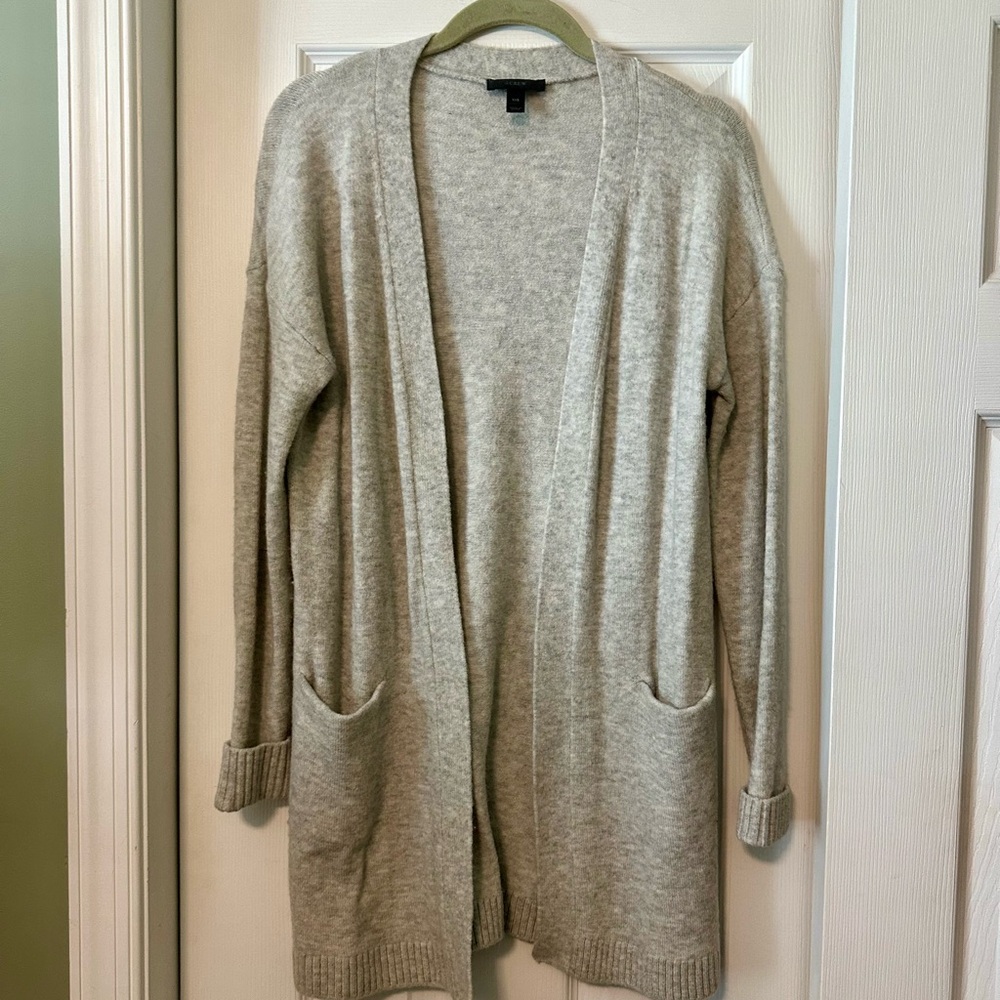 J. Crew soft Gray Women's Open front long Cardigan Sweater